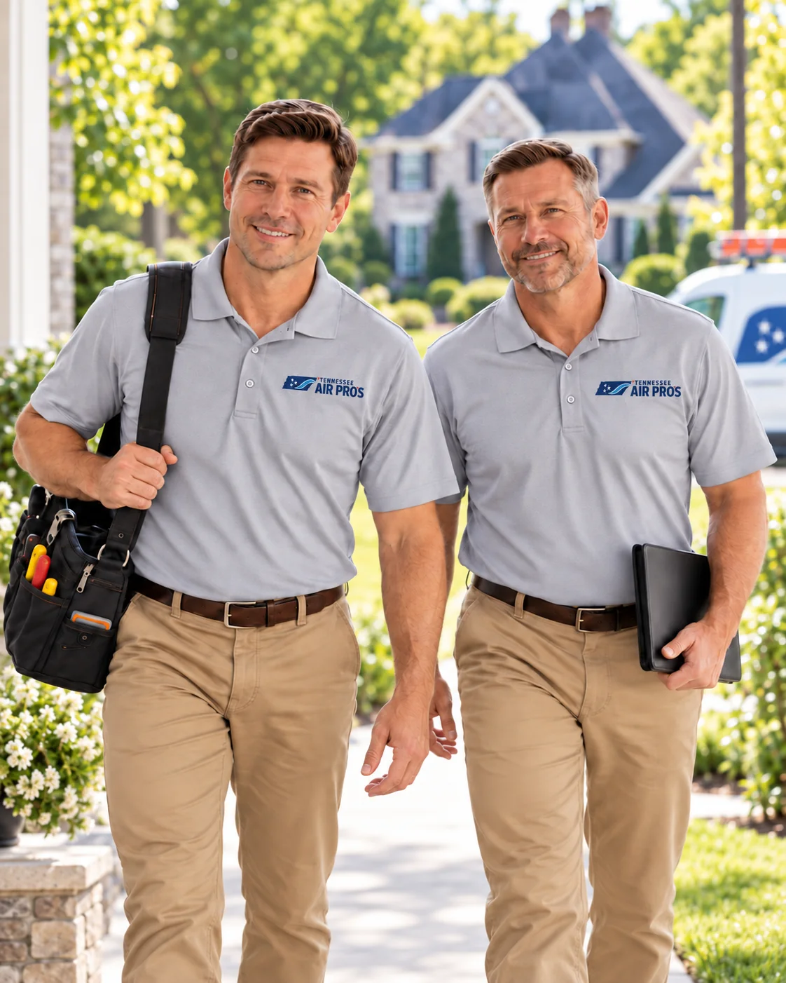 Tennessee Air Pros technicians walking up to a home in Middle Tennessee